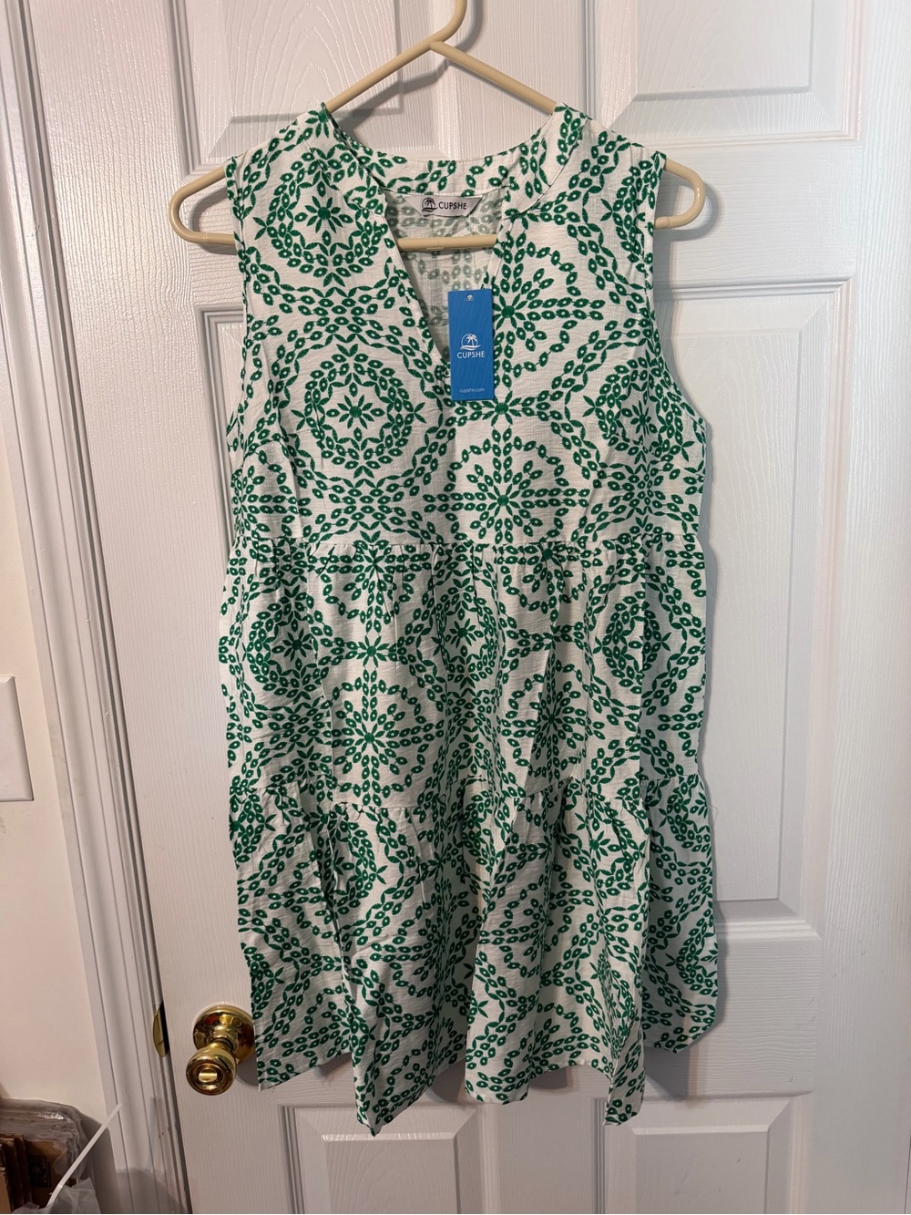 CUPSHE White Coverup with Green Floral Print